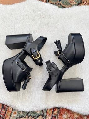 See By Chloé Black Leather Tassel Platform Sandals